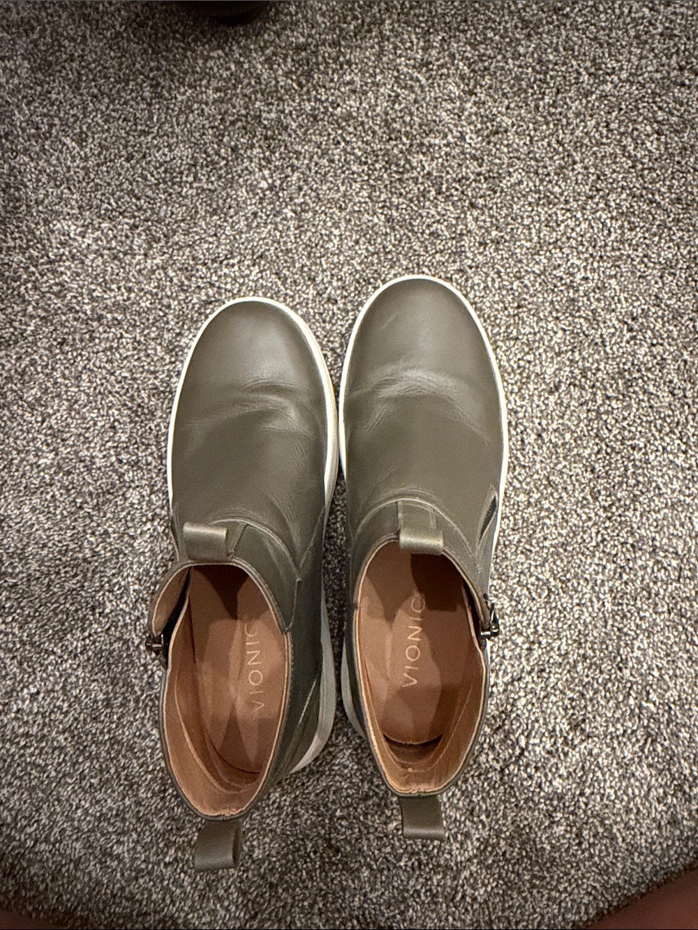 Vionic Kids Olive Green Slip-On Ankle Boots with White Sole